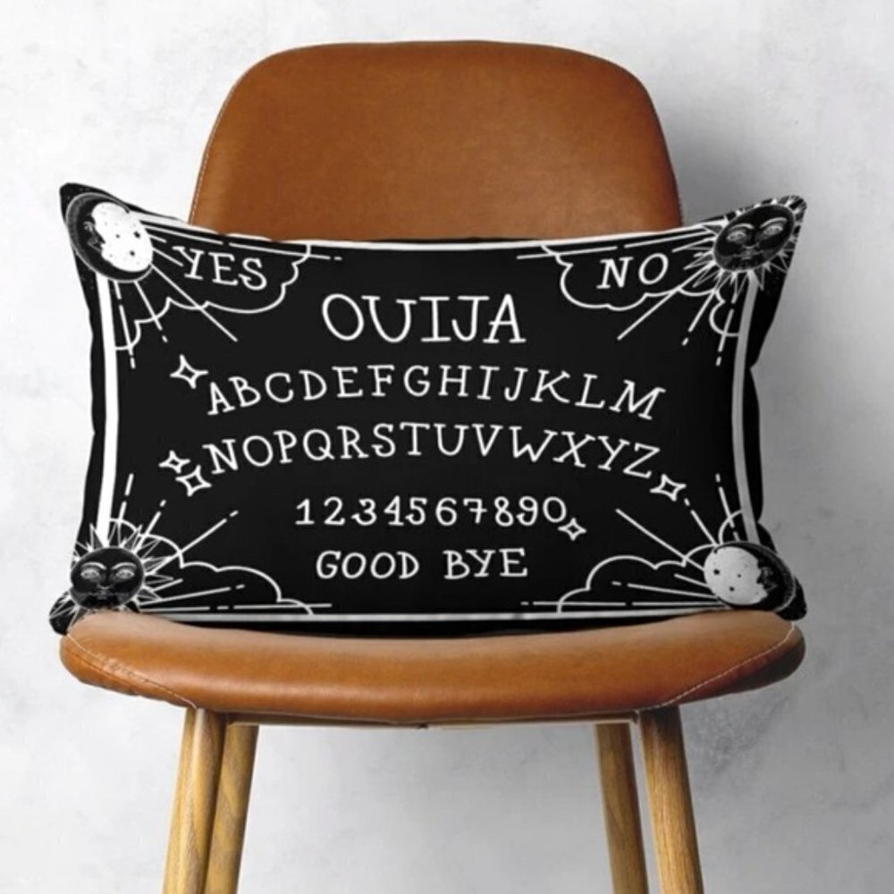 Pillow Cover Ouija Board Moon Stars Skull Black White Lumbar 19.7 in X 11.8 - Picture 5 of 15
